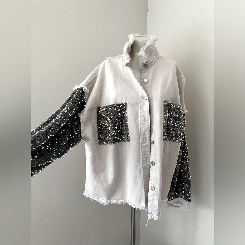 Pinch Me Denim Shirt with Sequins